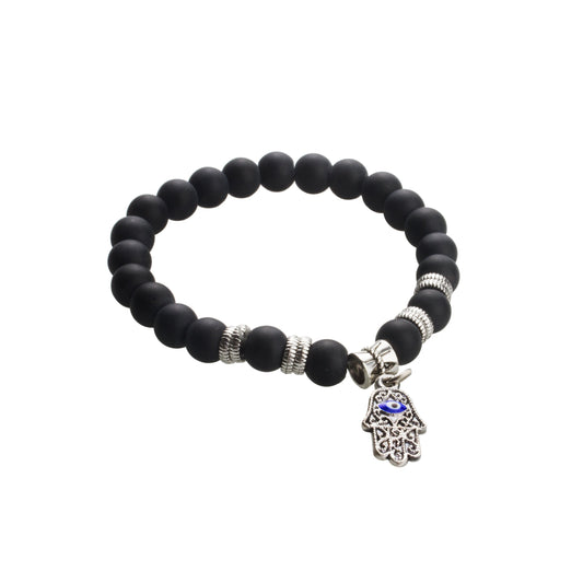 Lava Stone Natural Beads Bracelet For Men/Women/Boys/Girls with Evil Eye and Hamsa Charm (MD_3118)