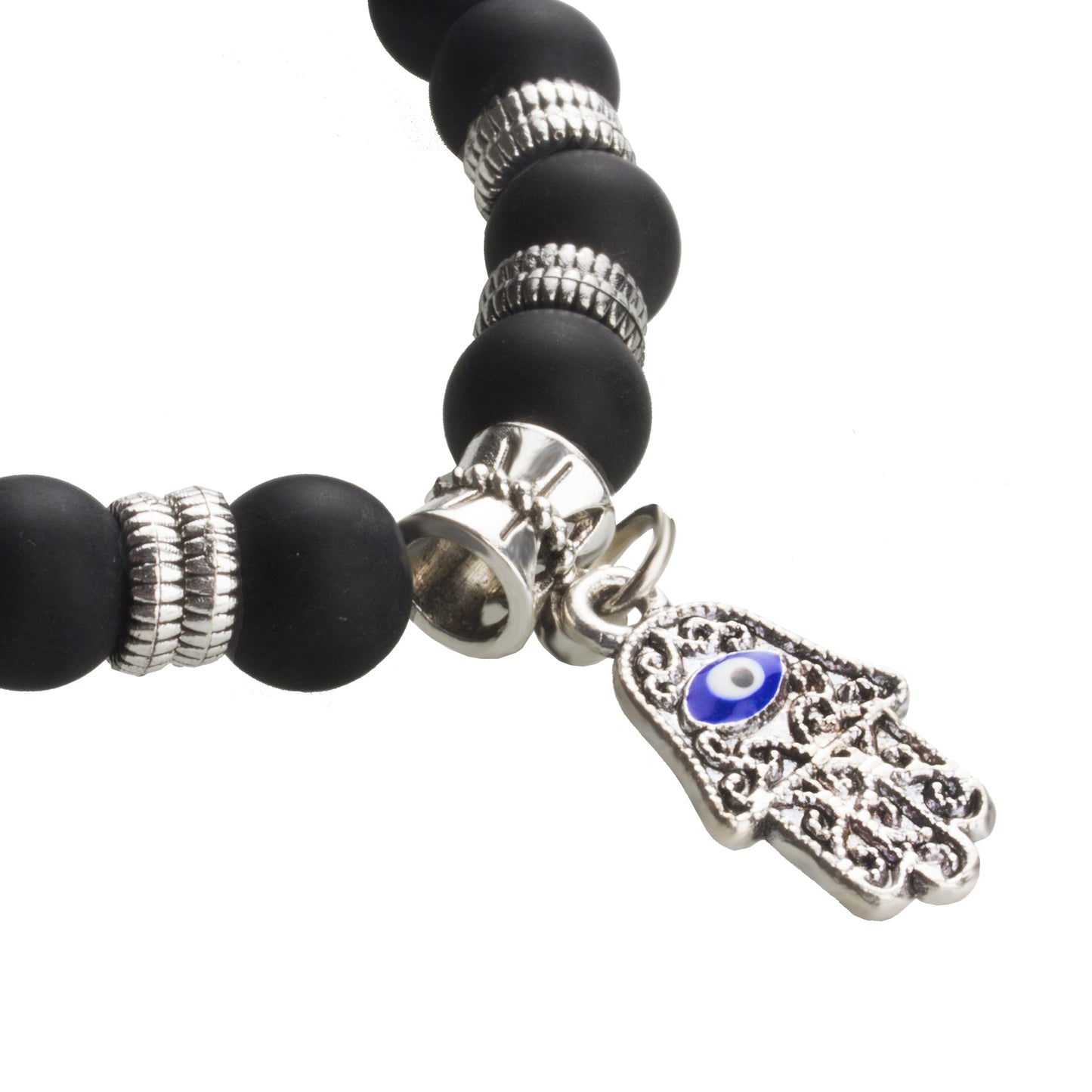 Lava Stone Natural Beads Bracelet For Men/Women/Boys/Girls with Evil Eye and Hamsa Charm (MD_3118)