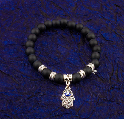 Lava Stone Natural Beads Bracelet For Men/Women/Boys/Girls with Evil Eye and Hamsa Charm (MD_3118)