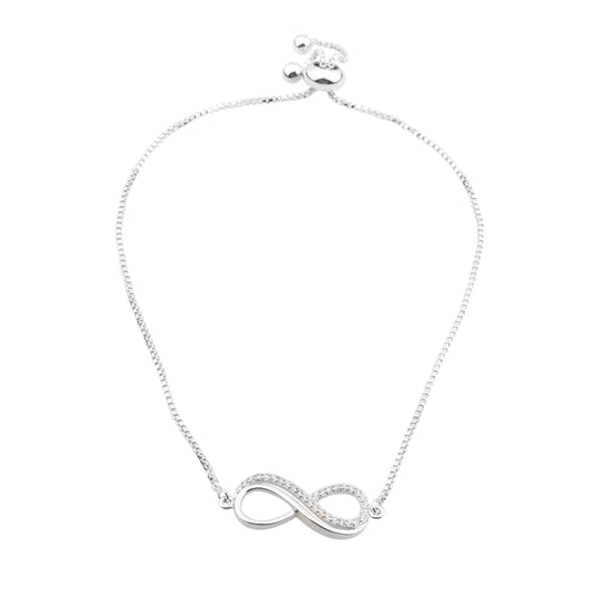 Sterling Silver Plated American Diamond Infinity Charm Strand Bracelet For Girls, Teens & Women (MD_3120)