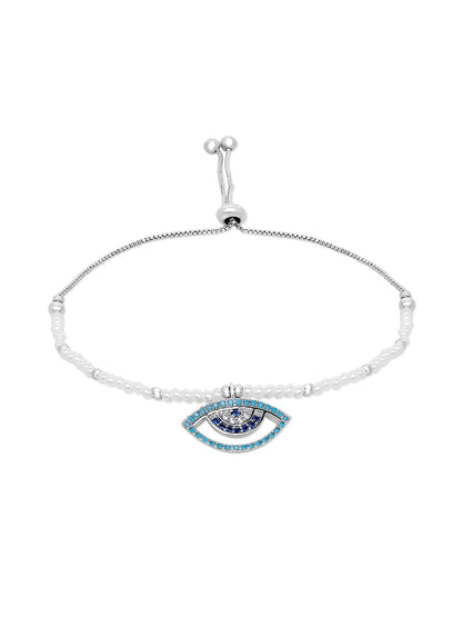 Sterling Silver Plated Evil Eye & Hamsa Designer Charm Bracelet for Girls & Women (MD_3152)