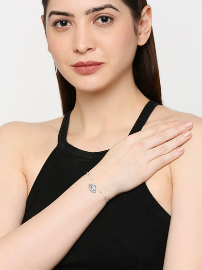Sterling Silver Plated Evil Eye & Hamsa Designer Charm Bracelet for Girls & Women (MD_3152)