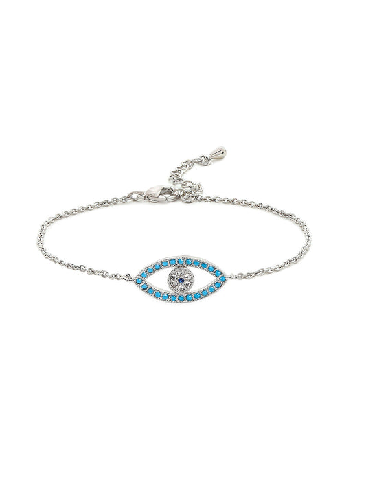 Sterling Silver Plated Evil Eye & Hamsa Designer Charm Bracelet for Girls & Women (MD_3156)