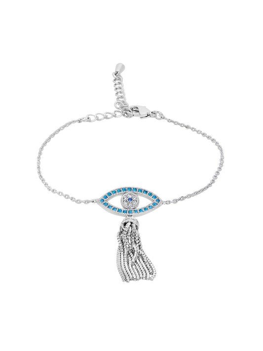 Sterling Silver Plated Evil Eye & Hamsa Designer Charm Bracelet for Girls & Women (MD_3163)