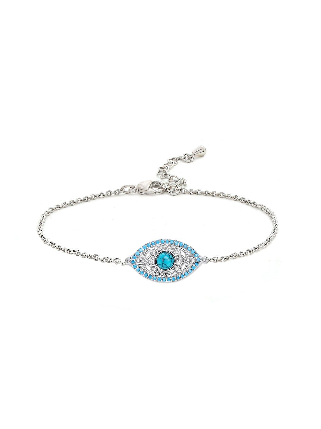 Sterling Silver Plated Evil Eye & Hamsa Designer Charm Bracelet for Girls & Women (MD_3165)