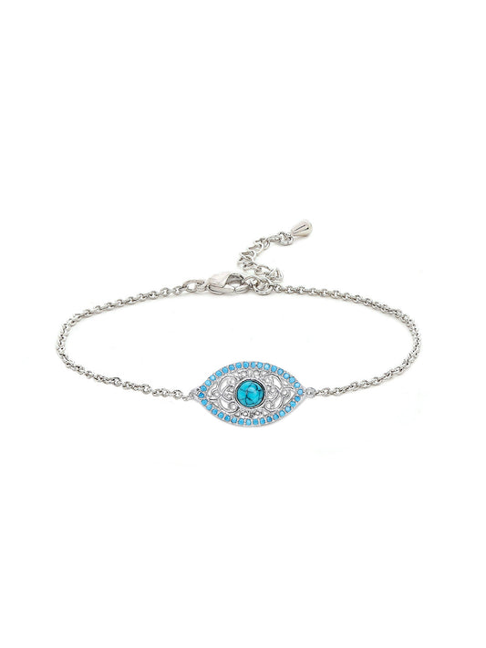 Sterling Silver Plated Evil Eye & Hamsa Designer Charm Bracelet for Girls & Women (MD_3165)