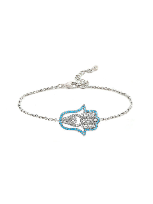 Sterling Silver Plated Evil Eye & Hamsa Designer Charm Bracelet for Girls & Women (MD_3180)