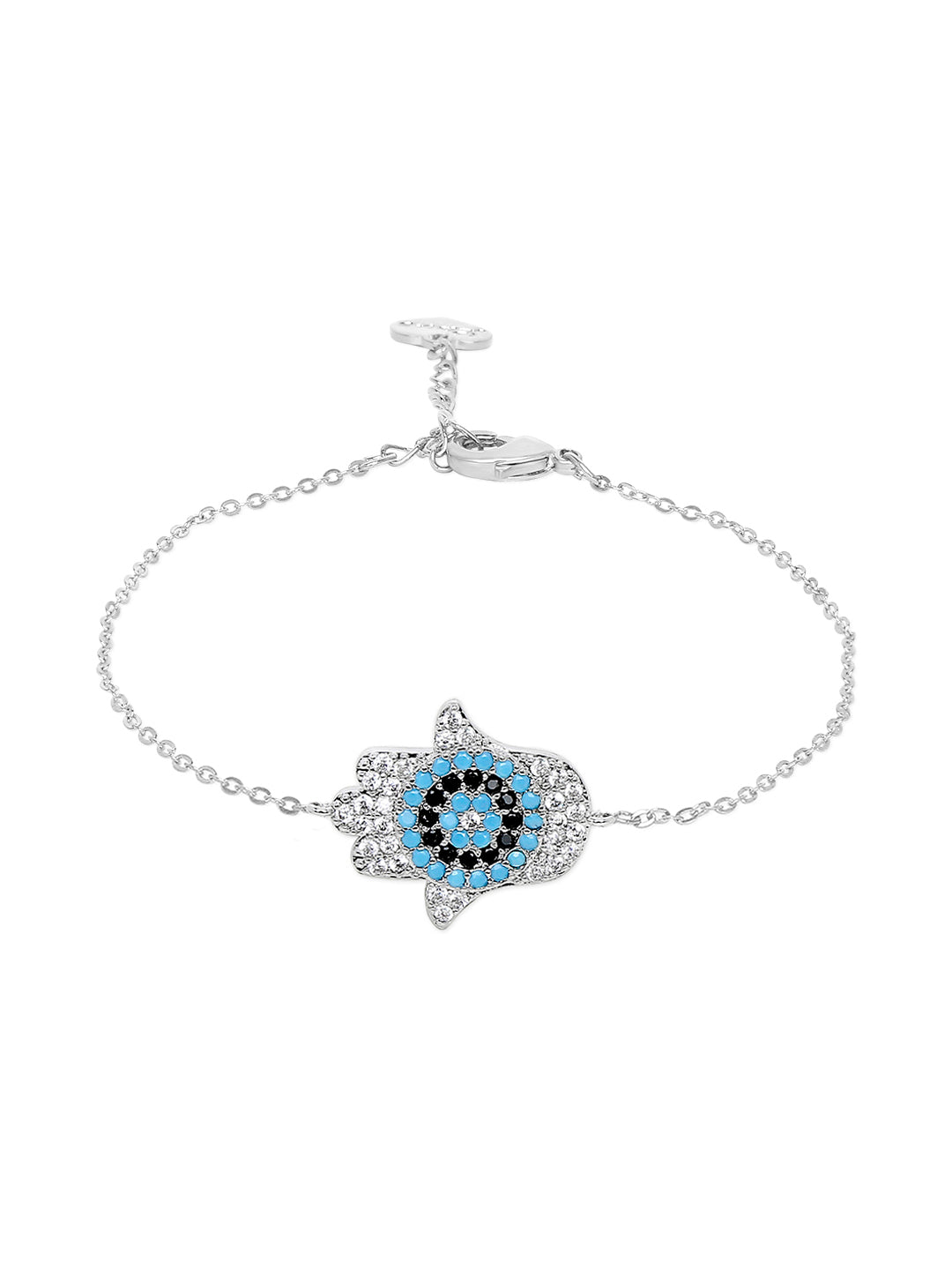 Sterling Silver Plated Evil Eye & Hamsa Designer Charm Bracelet for Girls & Women (MD_3182)