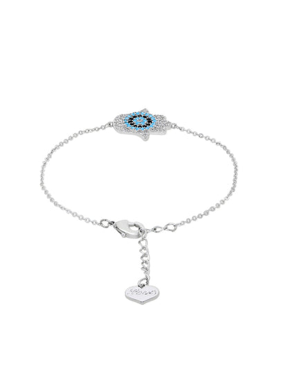 Sterling Silver Plated Evil Eye & Hamsa Designer Charm Bracelet for Girls & Women (MD_3182)