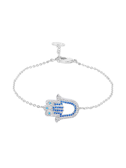 Sterling Silver Plated Evil Eye & Hamsa Designer Charm Bracelet for Girls & Women (MD_3184)