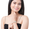 CZ Studded Gold Plated Designer Stylish and Latest Flower Clover & Hamsa Charm Pearl Bracelet for Girls & Women (MD_3215_LG)