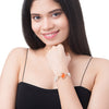CZ Studded Gold Plated Designer Stylish and Latest Flower Clover & Hamsa Charm Pearl Bracelet for Girls & Women (MD_3215_O)