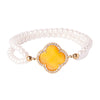 CZ Studded Gold Plated Designer Stylish and Latest Flower Clover & Hamsa Charm Pearl Bracelet for Girls & Women (MD_3215_Y)