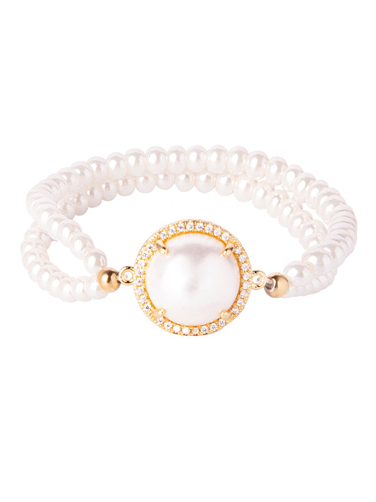 CZ Studded Gold Plated Designer Stylish and Latest Pearl Charm Bracelet for Girls & Women (MD_3216_G)
