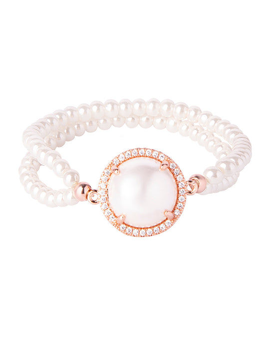 CZ Studded Rose Gold Plated Designer Stylish and Latest Pearl Charm Bracelet for Girls & Women (MD_3216_RG)