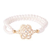 CZ Studded Gold Plated Designer Stylish and Latest Flower & Hamsa Charm Pearl Bracelet for Girls & Women (MD_3217_G)