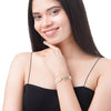 CZ Studded Gold Plated Designer Stylish and Latest Flower & Hamsa Charm Pearl Bracelet for Girls & Women (MD_3217_G)