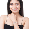 CZ Studded Gold Plated Designer Stylish and Latest Flower & Hamsa Charm Pearl Bracelet for Girls & Women (MD_3217_S)