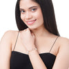 CZ Studded Rose Gold Plated Designer Stylish and Latest Infinity & Hamsa Charm Pearl Bracelet for Girls & Women (MD_3220_RG)