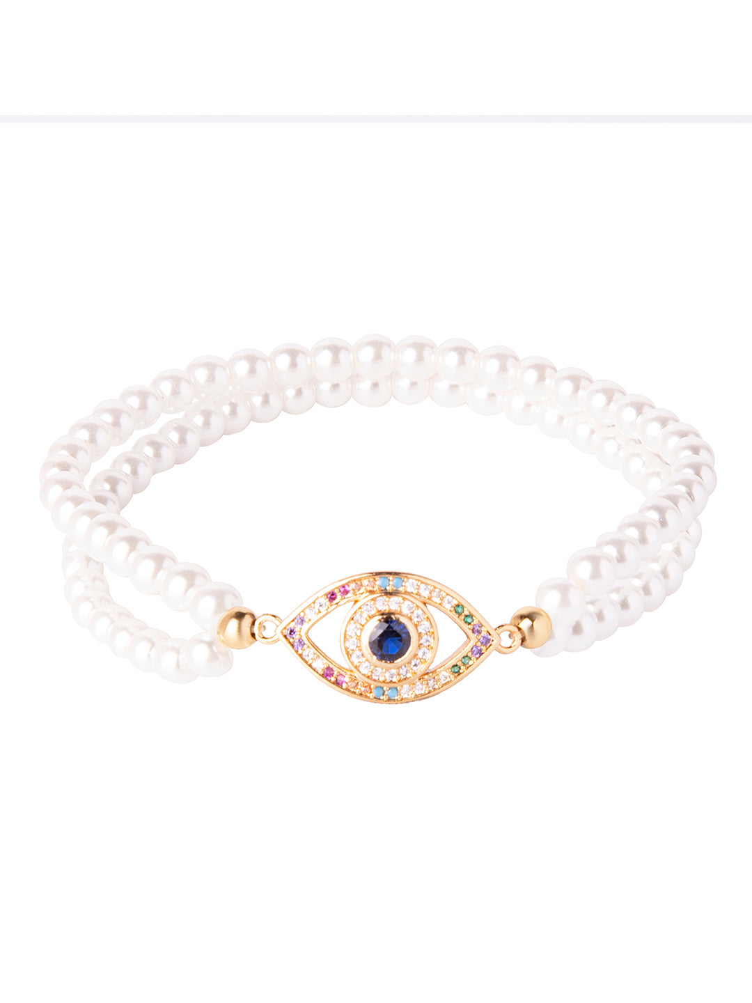 CZ Studded Gold Plated Designer Stylish and Latest Evil Eye & Hamsa Charm Pearl Bracelet for Girls & Women (MD_3222_G)