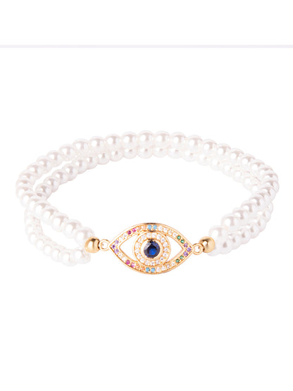 CZ Studded Gold Plated Designer Stylish and Latest Evil Eye & Hamsa Charm Pearl Bracelet for Girls & Women (MD_3222_G)