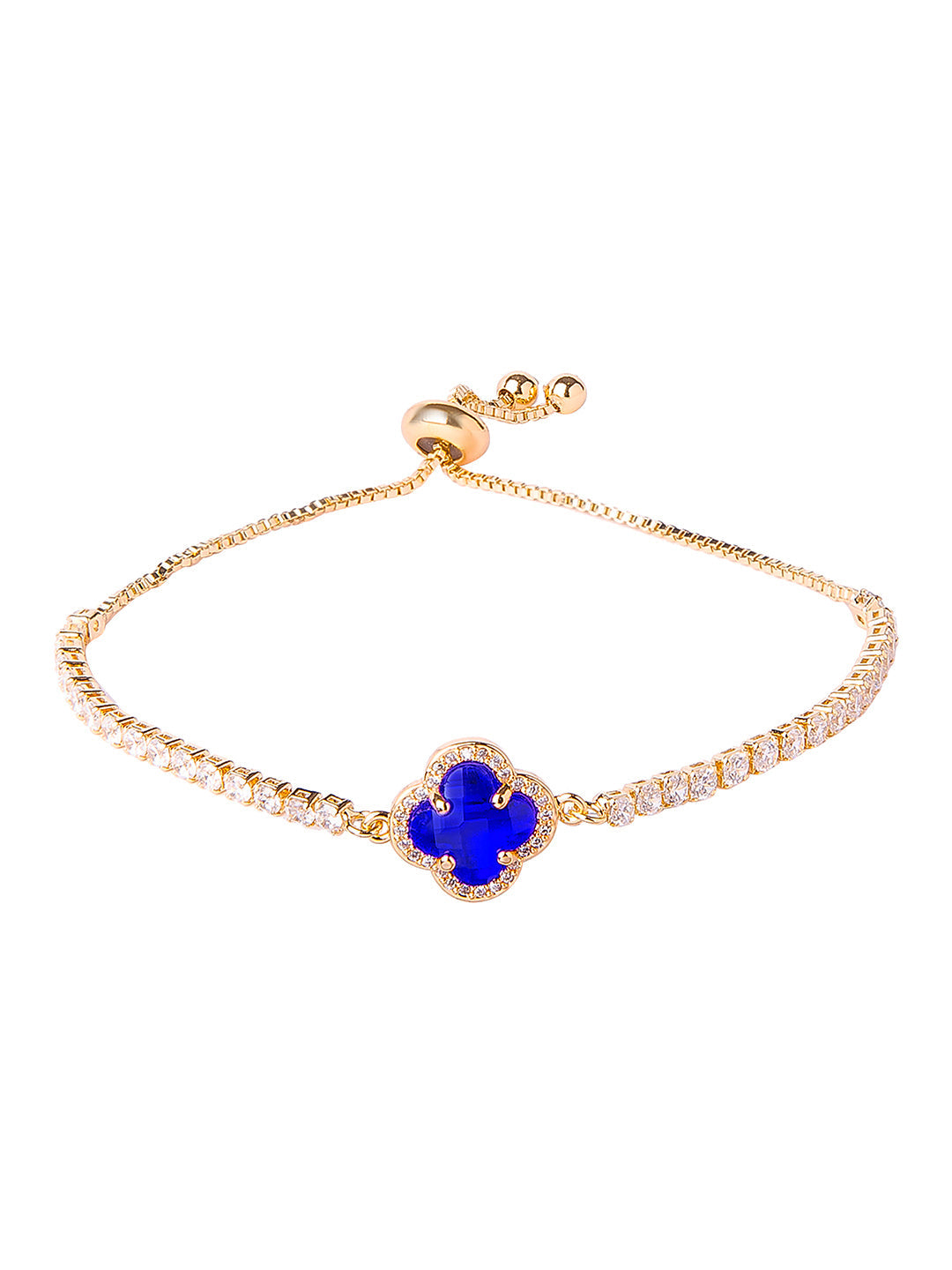 CZ Studded Gold Plated Designer Stylish and Latest Flower Clover & Hamsa Charm Pearl Bracelet for Girls & Women (MD_3226_B)