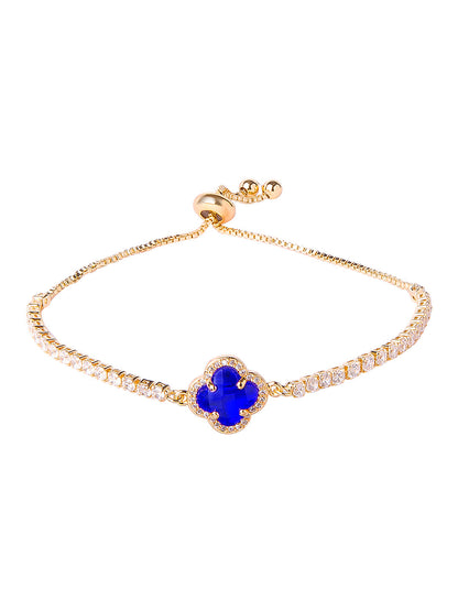CZ Studded Gold Plated Designer Stylish and Latest Flower Clover & Hamsa Charm Pearl Bracelet for Girls & Women (MD_3226_B)