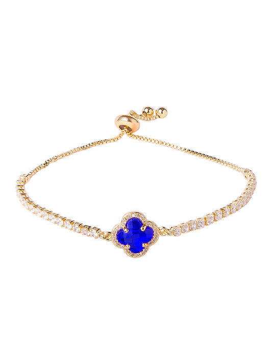 CZ Studded Gold Plated Designer Stylish and Latest Flower Clover & Hamsa Charm Pearl Bracelet for Girls & Women (MD_3226_B)