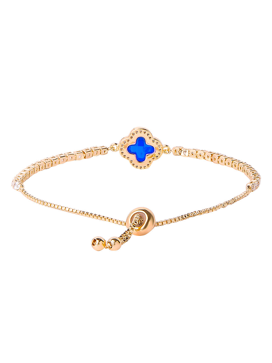 CZ Studded Gold Plated Designer Stylish and Latest Flower Clover & Hamsa Charm Pearl Bracelet for Girls & Women (MD_3226_B)
