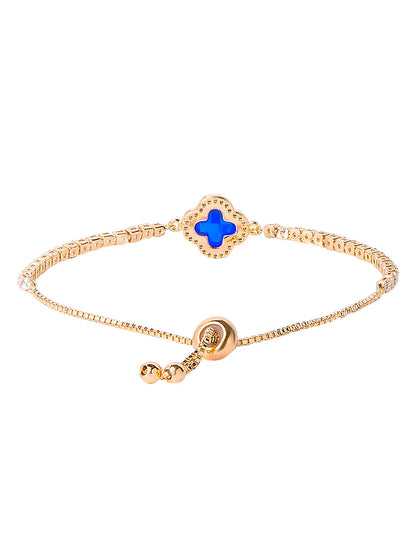 CZ Studded Gold Plated Designer Stylish and Latest Flower Clover & Hamsa Charm Pearl Bracelet for Girls & Women (MD_3226_B)