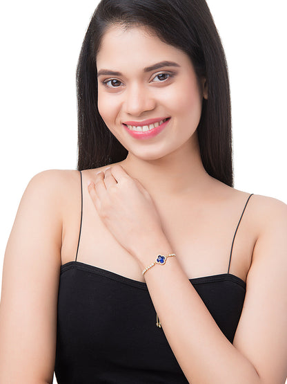 CZ Studded Gold Plated Designer Stylish and Latest Flower Clover & Hamsa Charm Pearl Bracelet for Girls & Women (MD_3226_B)