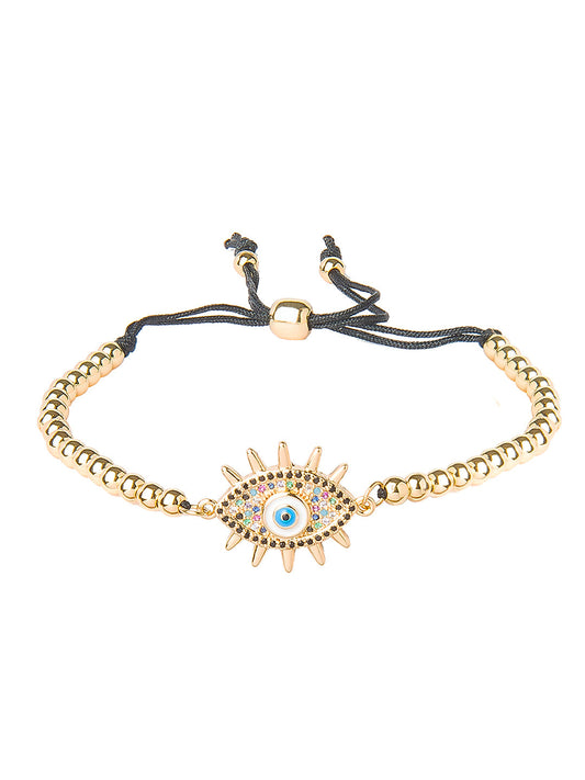 CZ Studded Gold Plated Designer Stylish and Latest Evil Eye & Hamsa Charm Beads Bracelet for Girls & Women (MD_3227_G)