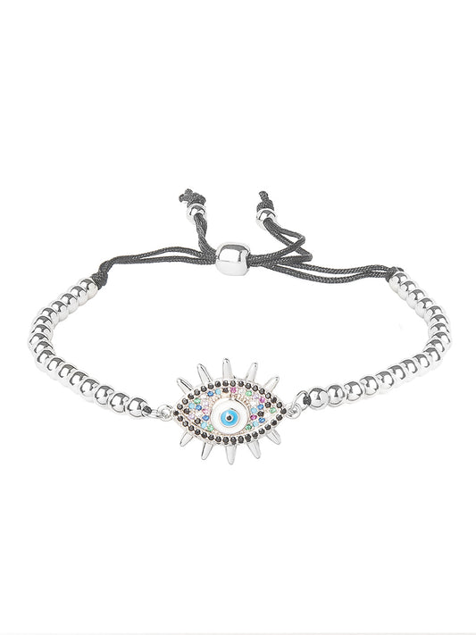 CZ Studded Silver Plated Designer Stylish and Latest Evil Eye & Hamsa Charm Bracelet for Girls & Women (MD_3227_S)