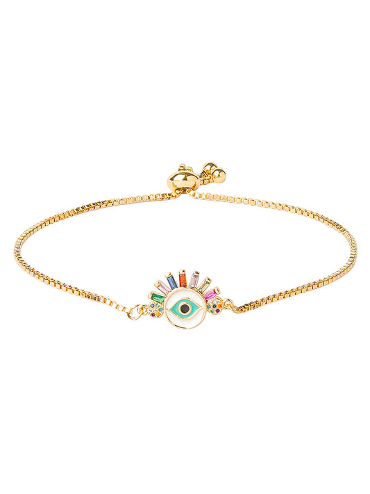 CZ Studded Gold Plated Designer Stylish and Latest Evil Eye & Hamsa Charm Bracelet for Girls & Women (MD_3228_G)