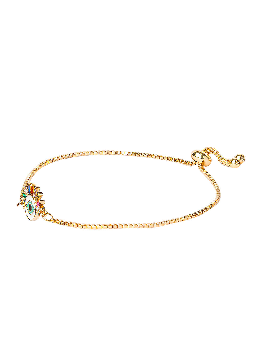 CZ Studded Gold Plated Designer Stylish and Latest Evil Eye & Hamsa Charm Bracelet for Girls & Women (MD_3228_G)