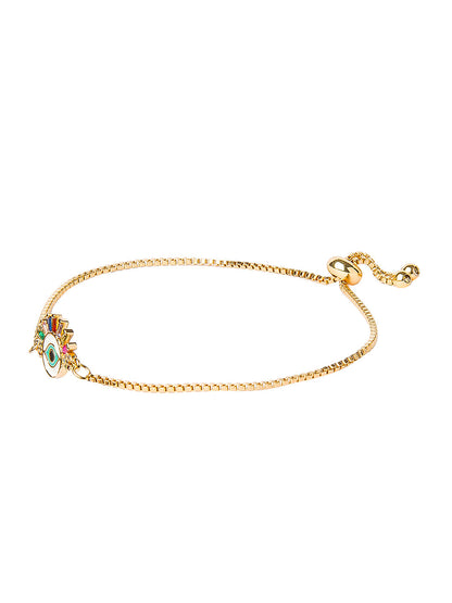 CZ Studded Gold Plated Designer Stylish and Latest Evil Eye & Hamsa Charm Bracelet for Girls & Women (MD_3228_G)