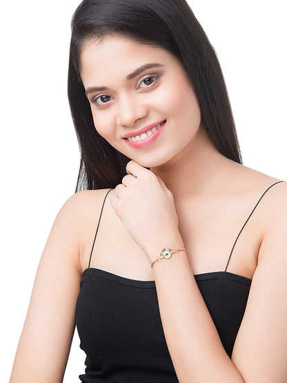 CZ Studded Gold Plated Designer Stylish and Latest Evil Eye & Hamsa Charm Bracelet for Girls & Women (MD_3228_G)