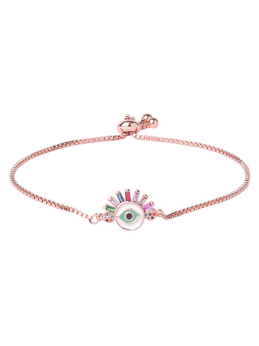 CZ Studded Rose Gold Plated Designer Stylish and Latest Evil Eye & Hamsa Charm Bracelet for Girls & Women (MD_3228_RG)