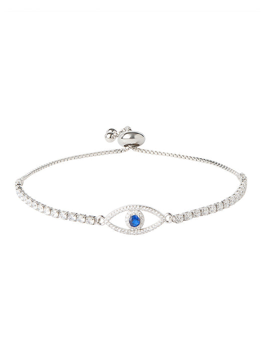 CZ Studded Silver Plated Designer Stylish and Latest Evil Eye & Hamsa Charm Bracelet for Girls & Women (MD_3229_S)