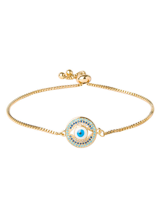 CZ Studded Gold Plated Designer Stylish and Latest Evil Eye & Hamsa Charm Bracelet for Girls & Women (MD_3230_G)