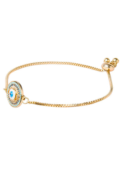 CZ Studded Gold Plated Designer Stylish and Latest Evil Eye & Hamsa Charm Bracelet for Girls & Women (MD_3230_G)