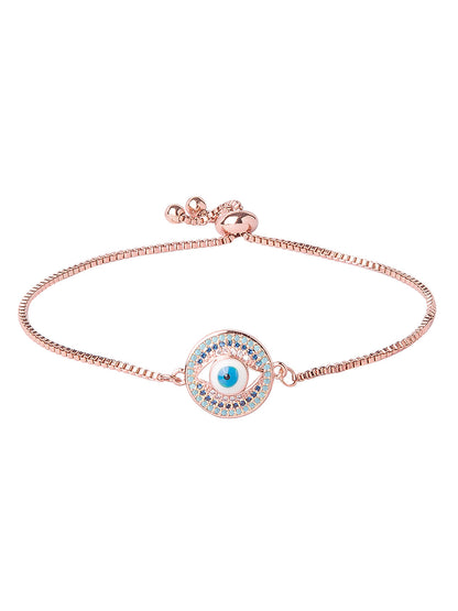 CZ Studded Rose Gold Plated Designer Stylish and Latest Evil Eye & Hamsa Charm Bracelet for Girls & Women (MD_3230_RG)
