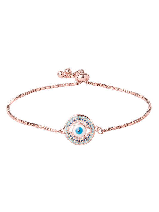 CZ Studded Rose Gold Plated Designer Stylish and Latest Evil Eye & Hamsa Charm Bracelet for Girls & Women (MD_3230_RG)
