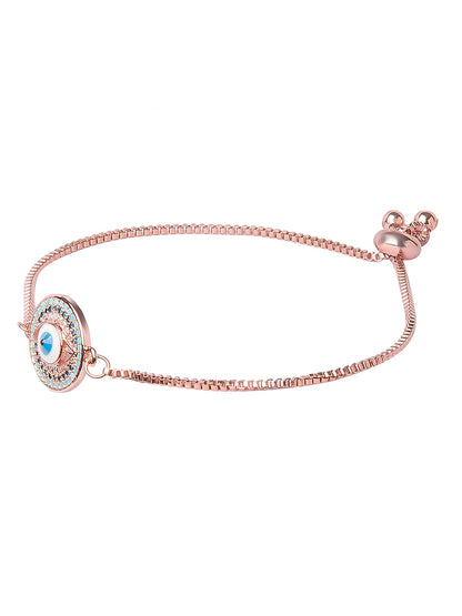CZ Studded Rose Gold Plated Designer Stylish and Latest Evil Eye & Hamsa Charm Bracelet for Girls & Women (MD_3230_RG)