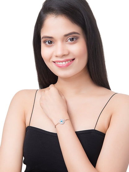 CZ Studded Rose Gold Plated Designer Stylish and Latest Evil Eye & Hamsa Charm Bracelet for Girls & Women (MD_3230_RG)