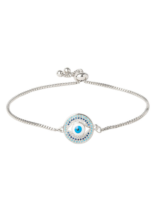 CZ Studded Silver Plated Designer Stylish and Latest Evil Eye & Hamsa Charm Bracelet for Girls & Women (MD_3230_S)