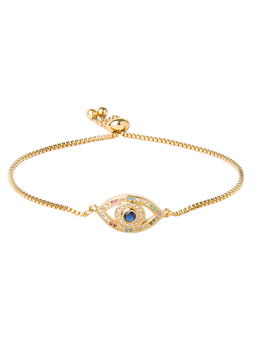 CZ Studded Gold Plated Designer Stylish and Latest Evil Eye & Hamsa Charm Bracelet for Girls & Women (MD_3231_G)