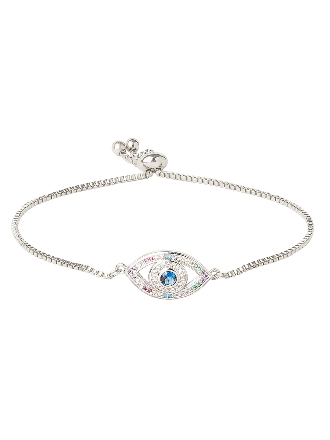 CZ Studded Silver Plated Designer Stylish and Latest Evil Eye & Hamsa Charm Bracelet for Girls & Women (MD_3231_S)