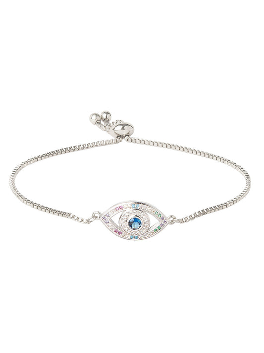 CZ Studded Silver Plated Designer Stylish and Latest Evil Eye & Hamsa Charm Bracelet for Girls & Women (MD_3231_S)