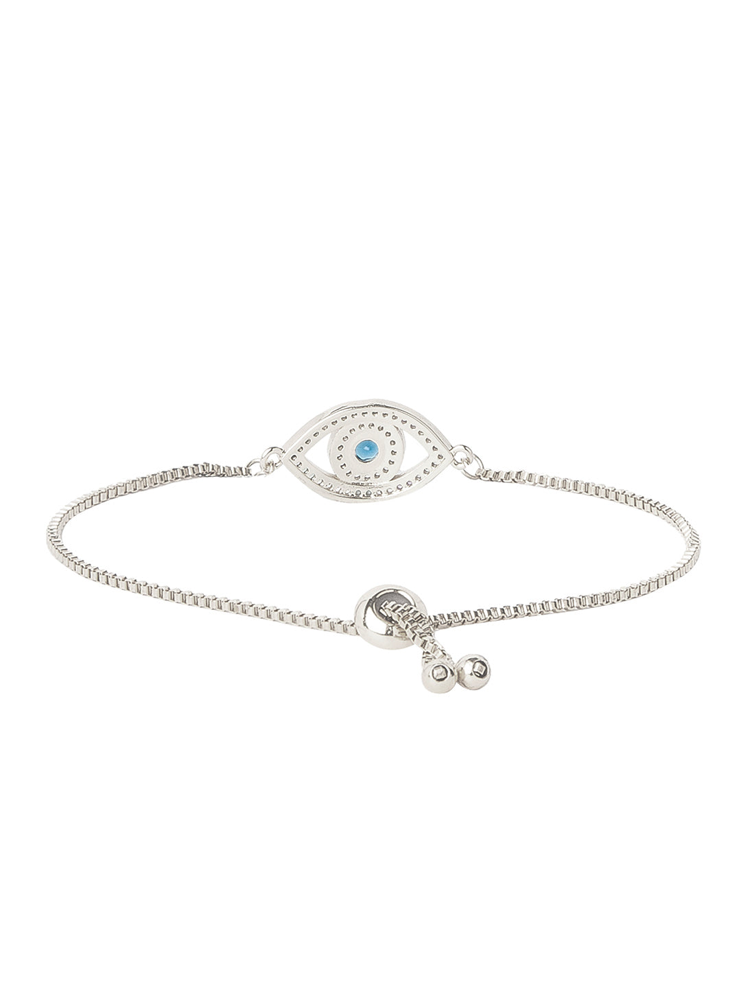 CZ Studded Silver Plated Designer Stylish and Latest Evil Eye & Hamsa Charm Bracelet for Girls & Women (MD_3231_S)